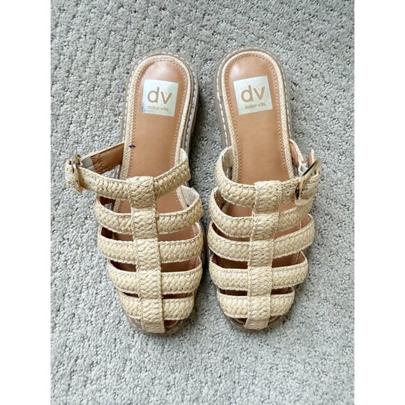 DV by Dolce Vita Fyona Raffia Buckle Fisherman Flat Mules Size 6.5 Beige - Picture 2 of 11